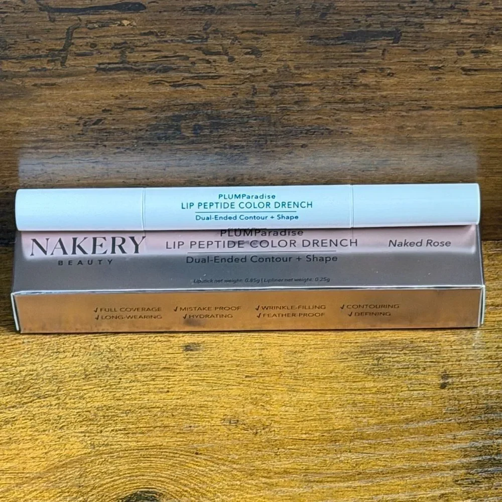 Nakery Beauty Duo: Plumping Lip Treatment + Peptide Liner/Lipstick Combo, NEW